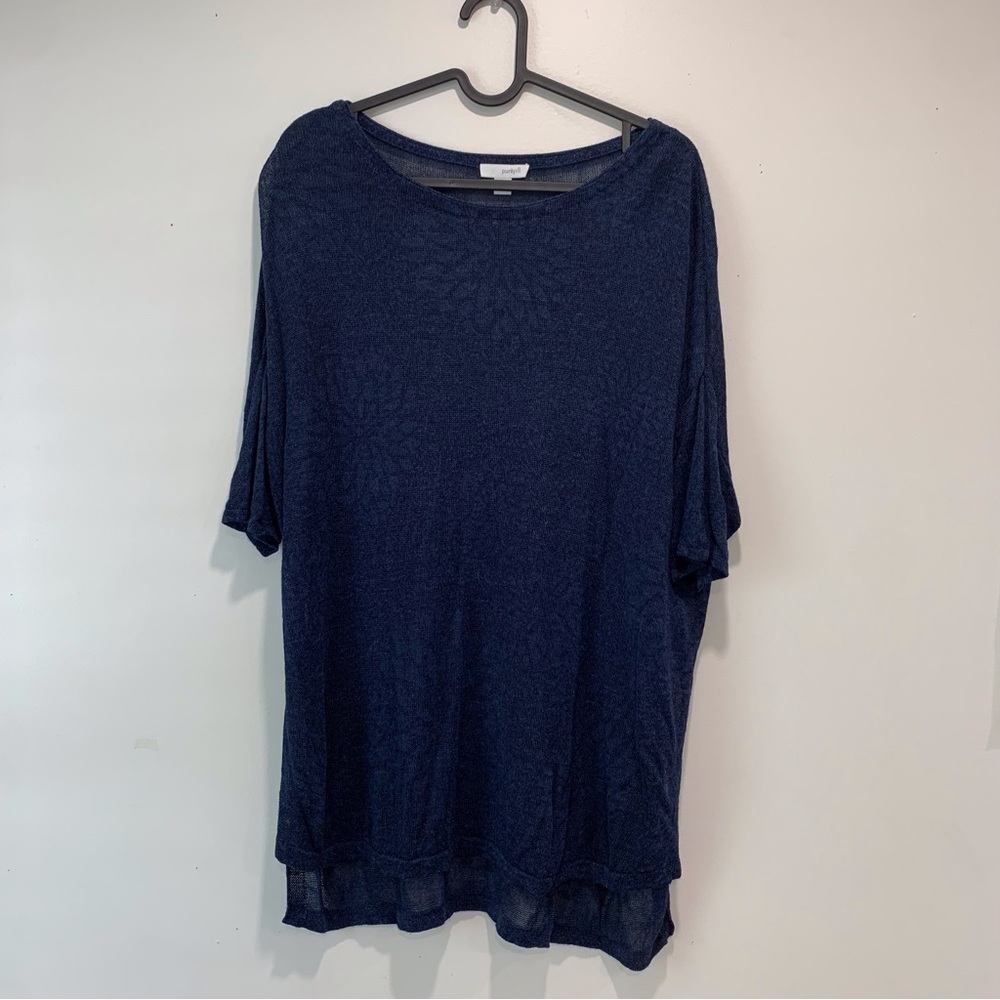 Pure J. Jill Linen Blend Oversized Short Sleeve Navy Blue Sweater tunic‎ top